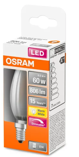 434486 E14 Flamme Filament LED dépolie dimmable, 6 WATT = 60 WATT, 806 lumens, blanc chaud 2 700 K