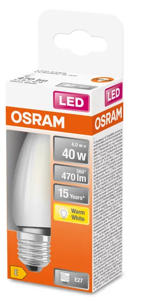 437265 E27 Flamme Filament LED dépolie, 4 WATT = 40 WATT, 470 lumens, blanc chaud 2 700 K