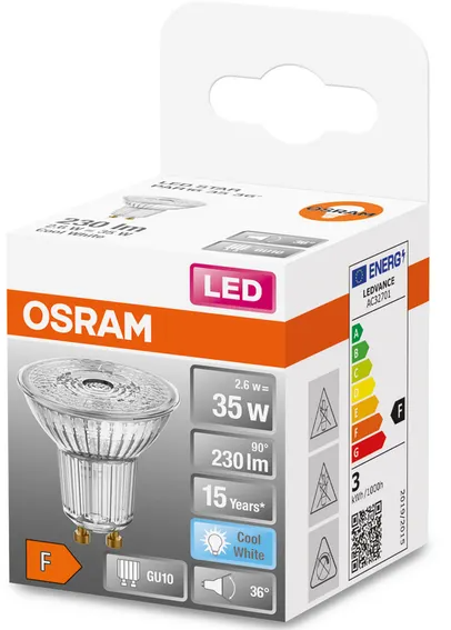 431737 GU10 LED, 2,6 WATT = 35 WATT, 230 lumens, blanc chaud 4 000 K