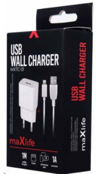 758484 Chargeur secteur pour IPhone Lightning, 1A, blanc, MAXLIFE