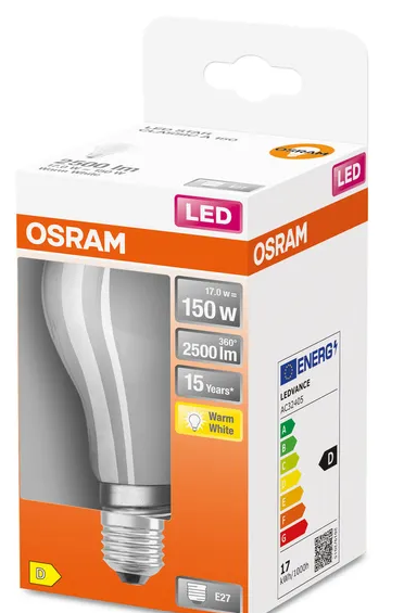 305014 E27 LED dépolie,2500 lumens, 16 WATT = 150 WATT, blanc chaud 2 700 K