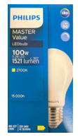 361263 E27 Filament LED dépolie, 8,5 WATT = 75 WATT, 1055 lumens, blanc chaud 2 700 K