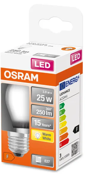 436442 E27 Sphérique Filament LED dépolie, 2,5 WATT = 25 WATT, 250 lumens, blanc chaud 2 700 K