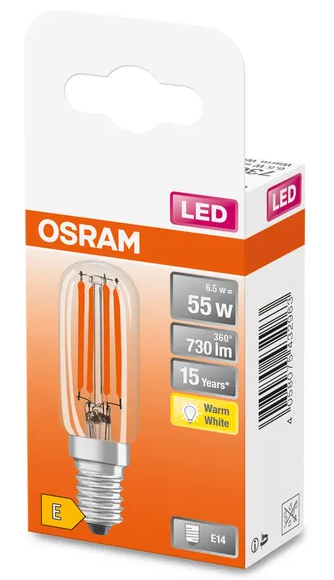 432963 E14 Tube T26 Filament LED, 6,5 WATT = 55 WATT, 730 lumens, blanc chaud 2 700 K